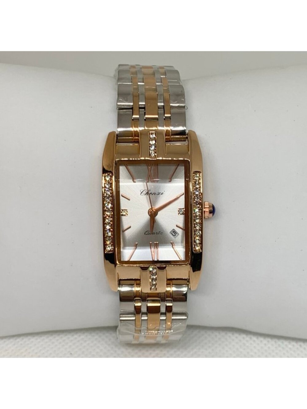 Chenxi women’s gold silver tone date watch rhinestones 23mm up to 8” running
